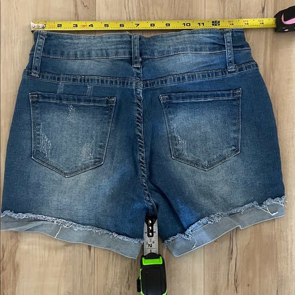 Dark Blue Distressed Jean Shorts - Picture 3 of 6